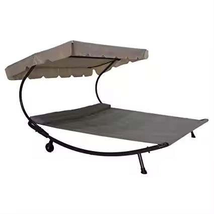 Garden Outdoor Double Portable Durable Steel Stand Chaise Lounge Hammock Sun Bed with Sun Shade and Wheels1 