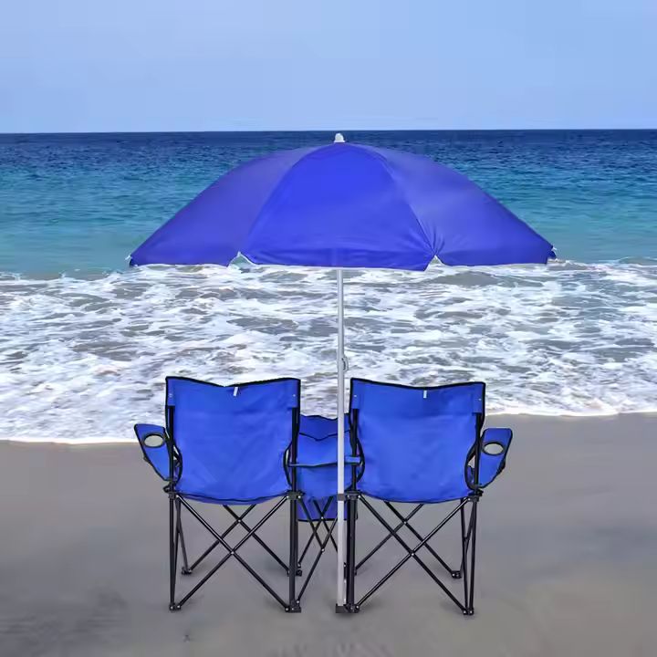 High quality Portable Double Seat Reclining Folding Beach Camp Chairs With Umbrella1 