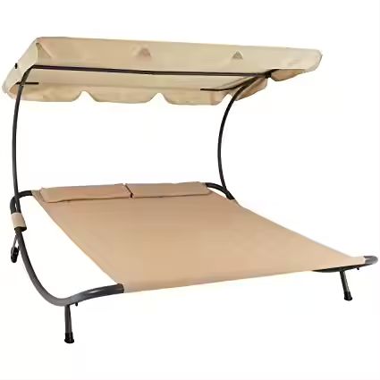 Garden Outdoor Double Portable Durable Steel Stand Chaise Lounge Hammock Sun Bed with Sun Shade and Wheels1 