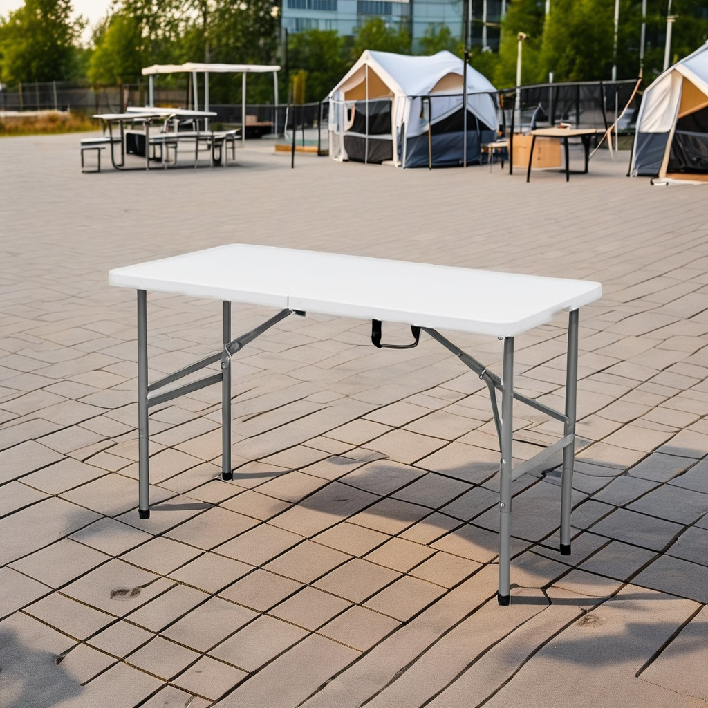 Hot Sale 4ft 120cm In Half Outdoor Events Wedding Rectangular White HDPE Picnic Dining Plastic Folding Table