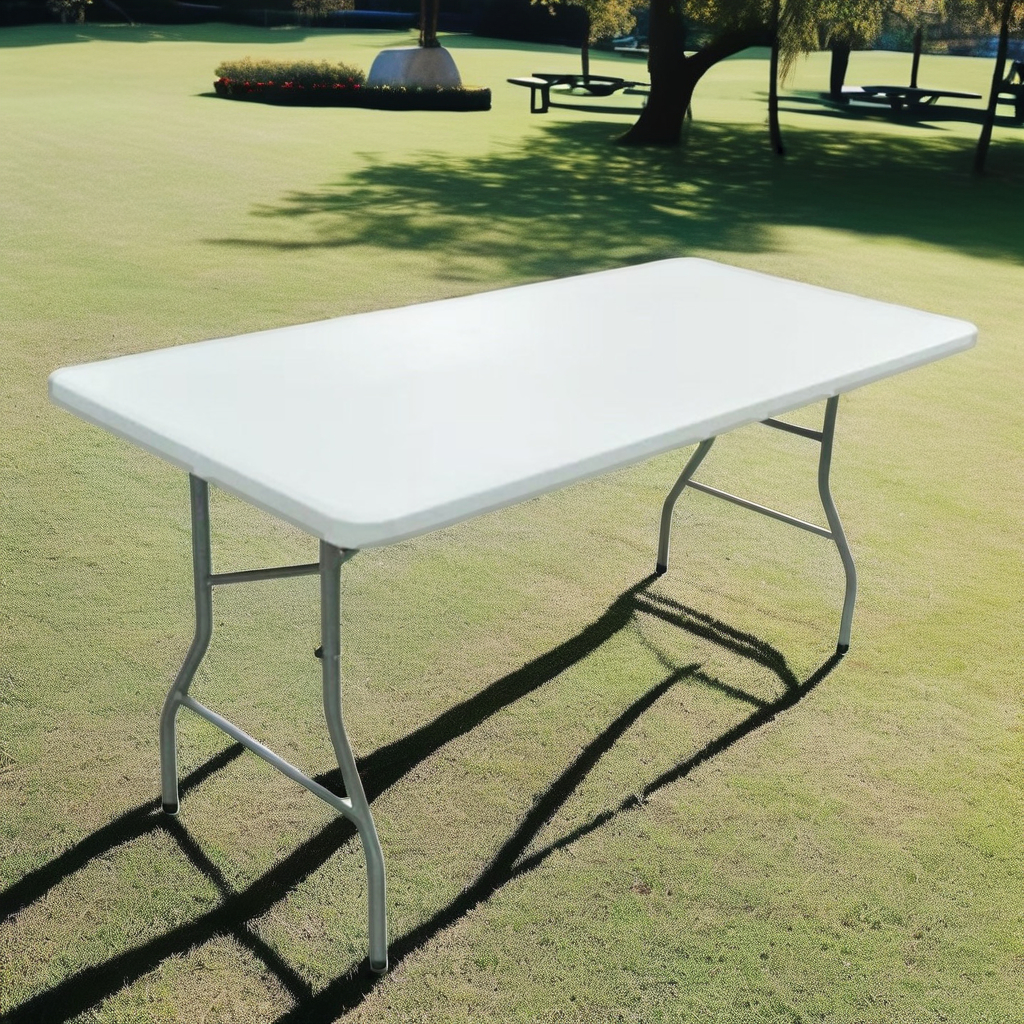 Heavy Duty 5ft 150cm HDPE Plastic Folding Buffet Table with Steel Frame and Casters